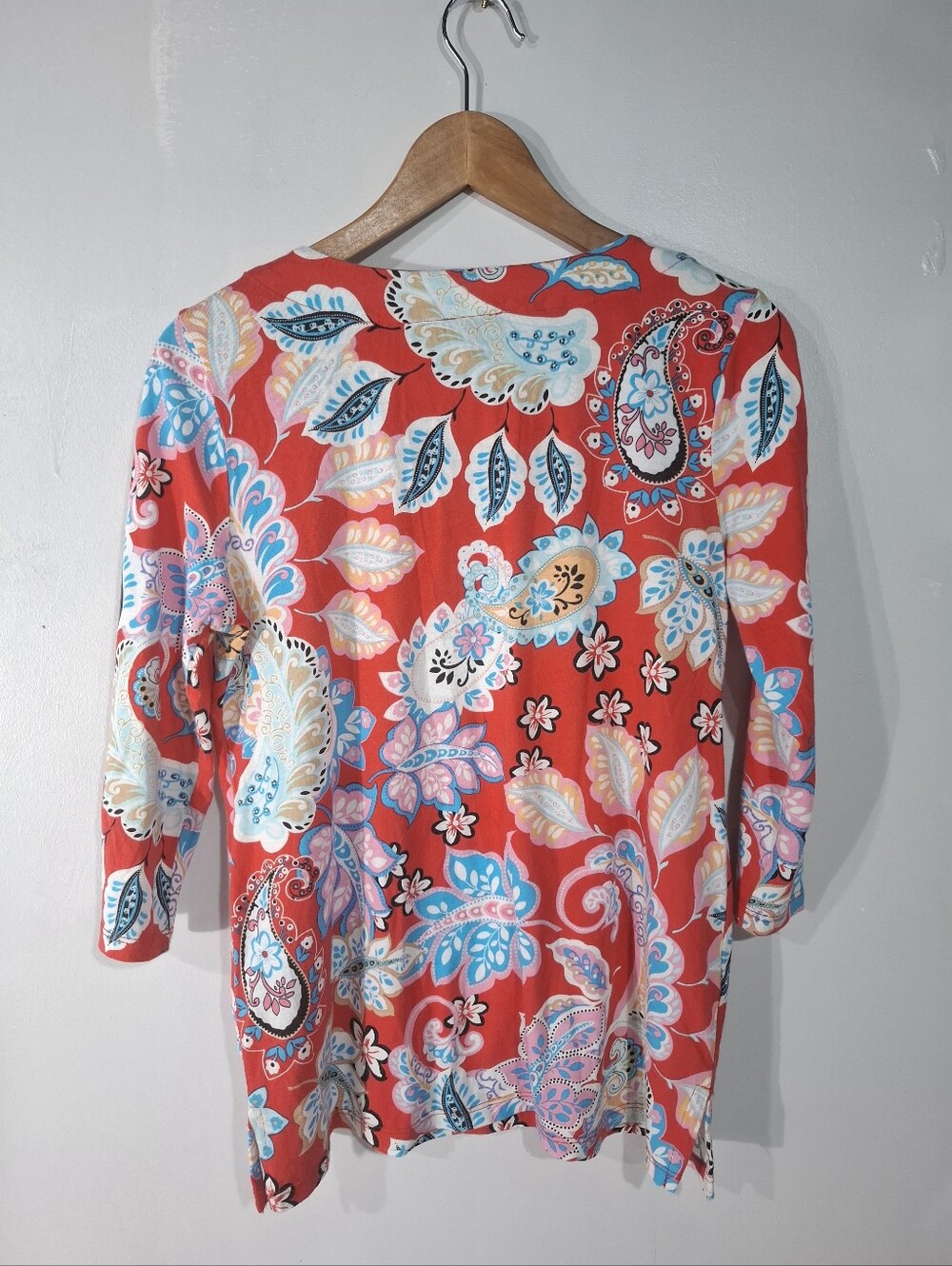 Talbots Women's Pima Cotton Blend Paisley Floral Crochet Tunic Size Petite S - Picture 3 of 11
